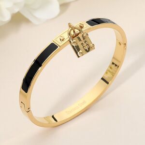 Black Gold Stainless Steel Metal FOREVER LOVE Lock Charm Bangle Bracelet